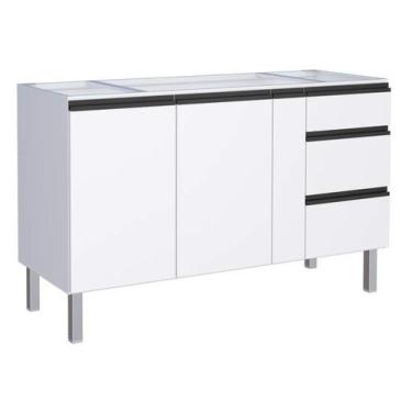 Imagem de Gabinete de Cozinha Branco em Aço 146cm com Puxador Preto Gaia Cozimax