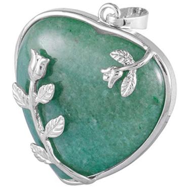 Imagem de Colar com pingente de coração de pedra Nupuyai com corrente para mulheres e homens, flor esculpida à mão com cristal para amor Verde