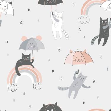 Imagem de Papel De Parede Adesivo Lavável Sala Chuva Guarda Gato - Criptonita, 1