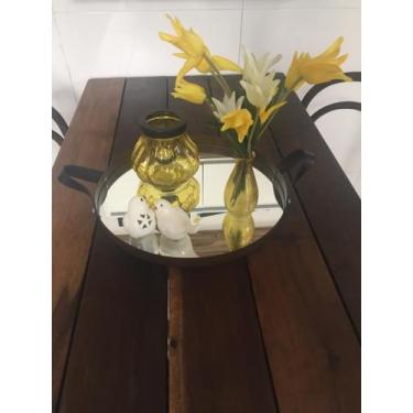 Imagem de Bandeja redonda espelhada com alça marrom 40cm - Woodglass