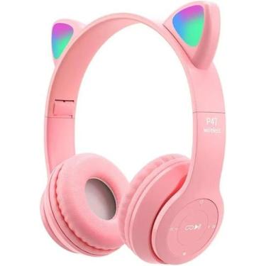 Imagem de Fone De Ouvido Bluetooth LED Orelha Gato Infantil rosa Headphone