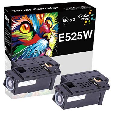 Imagem de (pacote com 2, preto) cartucho de toner compatível com impressão colorida de substituição para Dell E525W E525 para impressora a laser de cor sem fio Dell E525w 525W para impressora a laser 593-BBJX
