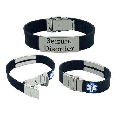 Imagem de Pulseira esportiva com ID de alerta médico da Seizure Disorder para homens e mulheres, Preto