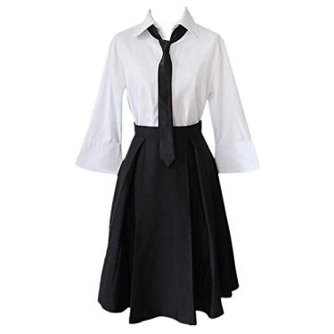 Imagem de Bungo Cachorros Vadios Cosplay Akiko Yosano Fantasias Cosplay Uniforme Escolar Fantasia de Halloween para Adultos Conjunto Completo, Preto, M