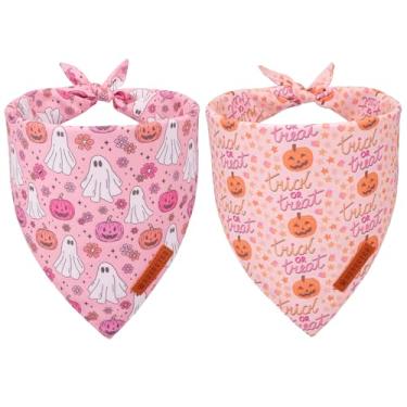 Imagem de ADOGGYGO Bandana de Halloween para cães, cachecol fantasma de abóbora rosa, ajuste ajustável, bandanas de Halloween para cães grandes GG (GG, Dia das Bruxas)