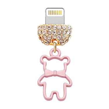 Imagem de ELISE & FONDA Porta de carregamento USB CP379 cristal plugue antipoeira urso de pelúcia pingente de telefone para iPhone 13/12/11/XS MAX/XR/X/8 Plus/7/6S/8/SE iPad iPod (rosa), approx. 1.6 cm (L) x