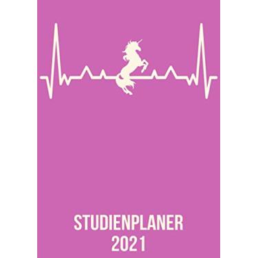 Imagem de Studienplaner 2021: Wochenplaner zum notieren, organisieren und planen DIN A4. Kalender/Terminkalender/Monats- / Tagesübersicht/Kontakt- / ... / Einhorn Unicorn Pferd heartbeat herzschlag