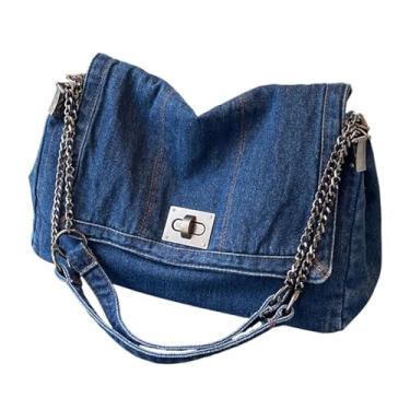 Imagem de YIJU Bolsa de ombro jeans para mulheres, bolsa hobo da moda para esportes ao ar livre, trabalho, Azul Profundo