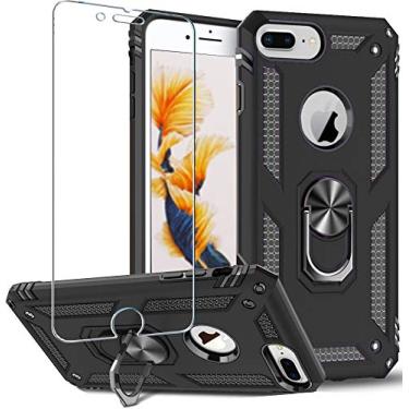 Imagem de Folmeikat Capa compatível com iPhone 8 Plus, iPhone 7 Plus, iPhone 6s Plus/6 Plus, protetor de tela, anel de metal giratório de 360 graus, fino, absorção de choque, canto reforçado, silicone TPU macio