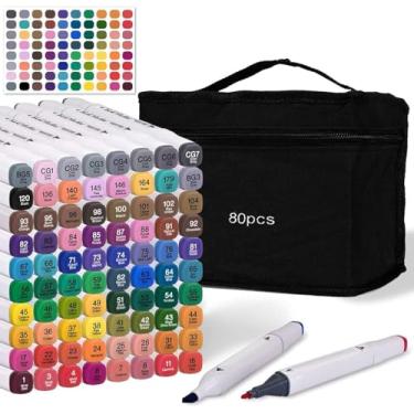 Imagem de chfine Marcadores de 80 cores � Conjunto de marcadores permanentes de ponta dupla para adultos, artistas, desenho, colorir, artesanato, presentes, com estojo de transporte para armazenamento e viagem