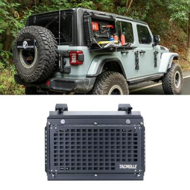 Imagem de Caixa de armazenamento de janela traseira com trava, painel molle de armazenamento de janela traseira, kit de flanco com mesa dobrável compatível com Jeep Wrangler 2018-2024 JL 4 portas (painel molle