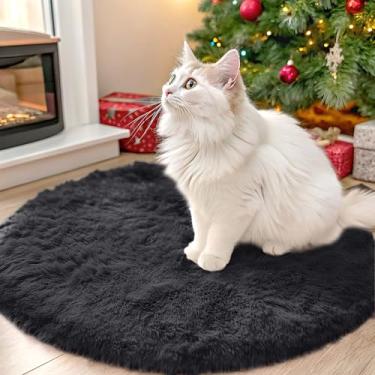 Imagem de OLANLY Tapetes redondos pretos para quarto – Lavável na máquina, tapetes circulares de 60 cm para sala de estar, tapete felpudo macio e fofo para meninas e meninos, quartos de berçário, dormitórios