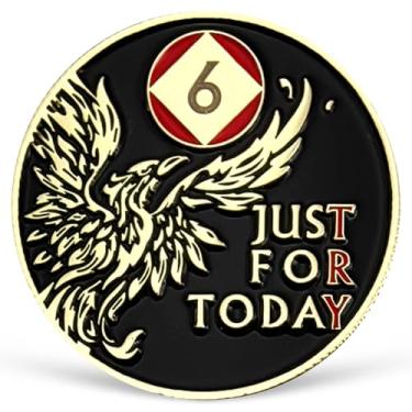 Imagem de Phoenix Medalhão de 6 anos NA Just for Today Recovery Chip com Serenity Prayer NA AA Moeda de Sobriedade Seis Anos Narcóticos Anônimos Presentes para Homens Mulheres Comemorando Vida Limpa e Sóbria