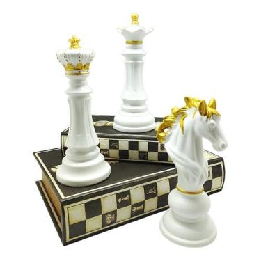 Imagem de kit 3 peças de Enfeite de porcelana de xadrez 18cm - TENDA, Preto