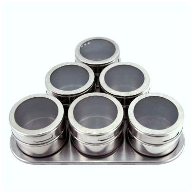 Imagem de Porta Condimento Tempero Magnético Inox 6 Potes Com Imã