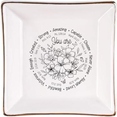 Imagem de Baobeily Presentes cristãos para mulheres – Bandeja de pratos inspiradora, prato de joias com versículo da Bíblia – Presentes espirituais católicos religiosos para aniversários, Natal