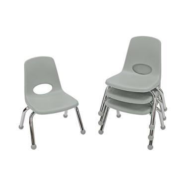 Imagem de Factory Direct Partners 10377-LG Cadeira escolar empilhável de 25,4 cm, assento de estudante empilhável com pernas de aço cromado e deslizadores esféricos para aprendizagem em casa ou sala de aula -