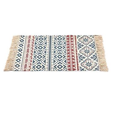 Imagem de Tapete Winwinplus Contemporâneo Marroquino Design Geométrico Tecido à Mão Algodão Estampado 60 cm x 90 cm Tapete de Porta Lavável Tapete de Destaque para Piso da Cozinha, Sala de Estar, Quarto