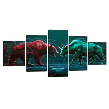 Imagem de Arte de parede motivacional impressão em tela decoração de escritório 5 peças Bitcoin com o foguete impressões emolduradas empreendedor citações decoração emoldurada pronta para pendurar - 152 x 81