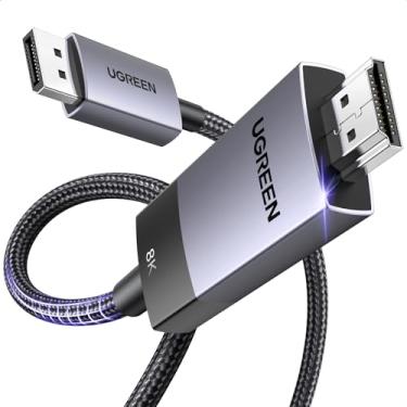 Imagem de UGREEN Cabo DisplayPort para HDMI 8K a 60 Hz 4K a 240 Hz Active DP 1.4 para HDMI 2.1 Cabo HDR unidirecional, Dolby, HDCP2.3, DSC1.2a, 32,4 Gbps trançado 6,6FT Compatível com monitor, Dell, HP