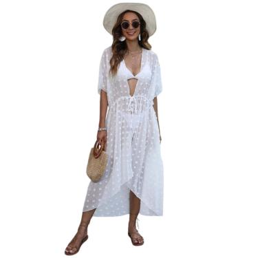 Imagem de Saída de Praia Longa Transparente com Poás na Cor Branca