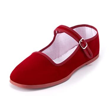Imagem de sugarscent Sapatilhas femininas Mary Jane, sapatilhas chinesas de tecido clássico, chinelos chineses para mulheres, sapatos de Kung Fu, sapatos de boneca chinesa, sapatos de tai chi, Veludo vermelho,