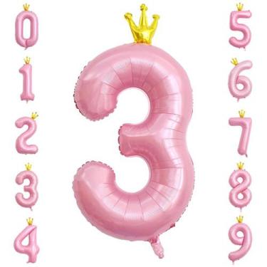 Imagem de Balão Número 3 Rosa - 40cm - Foil Mylar