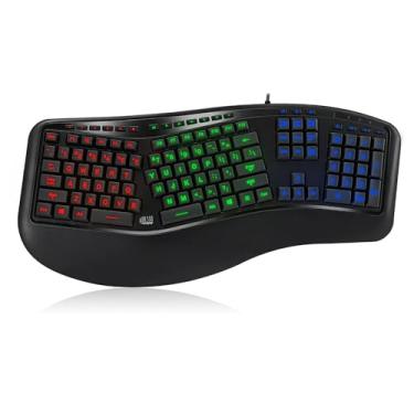 Imagem de Adesso AKB-150EB – Teclado ergonômico com impressão grande retroiluminada de 3 cores, com fios, teclas de atalho multimídia, design de teclas divididas, descanso de palma embutido para conforto – Compatível com PC e Windows XP/7/8/10