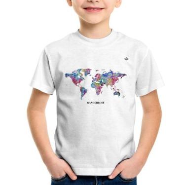 Imagem de Camiseta Infantil Mapa mundi mosaico - Foca na Moda, Branco, 4