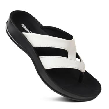 Imagem de AEROTHOTIC Chinelos Para Mulheres Com Fascite Plantar, Chinelos De Praia Elegantes E Confortáveis Para Caminhada, Sandálias Ortopédicas Com Suporte Para Arco (Raido Branco, Tamanho 8)