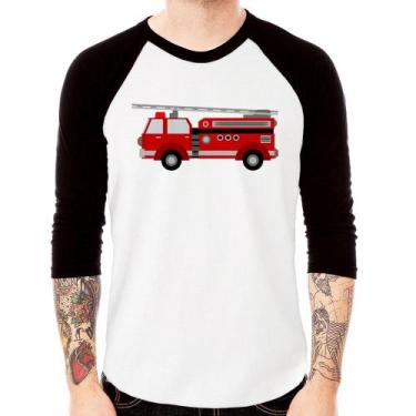 Imagem de Camiseta Raglan Caminhão de Bombeiro Manga 3/4 - Foca na Moda, Branco,