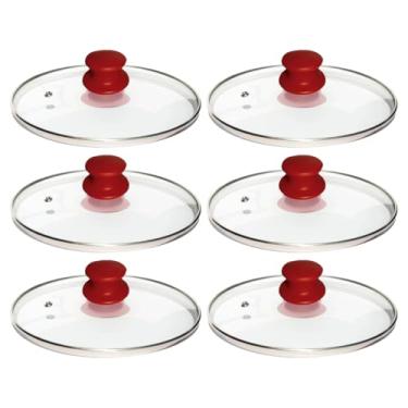 Imagem de Kit 6 Tampa De Vidro Temperado 30 Cm Para Panelas E Frigideiras Pomel Puxador de Plástico ou Madeira (Pomel de baquelite vermelho)