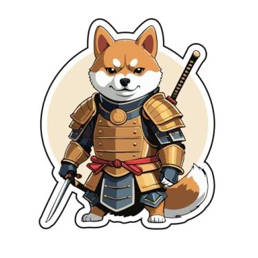 Imagem de Conjunto de 3 - Adesivo de vinil decorativo Samurai Shiba Inu Warrior, decalque artístico de cachorro estilo japonês, SUV, van, janela, para-choque, parede, laptop, tablet, copo, copo ou qualquer
