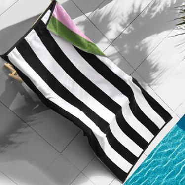 Imagem de Juicy Couture Cabana reversível preto/branco verde/rosa 91 cm x 182 cm 100% algodão toalha de praia grande - macia, absorvente e de secagem rápida, perfeita para praia, piscina ou viagens