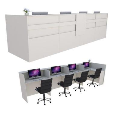Imagem de Balcão Recepção Caixa em L 557cm Branco - Linha Premium  1.1 - Marcena