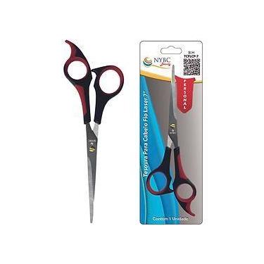 Imagem de Tesoura Profissional Fio Laser 7" NYBC Beauty Aço Inox Vermelha e Pret