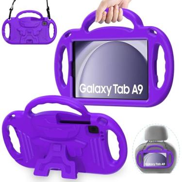 Imagem de AVAWO Capa infantil para Samsung Galaxy Tab A7 Lite 8,7 polegadas 2021, suporte leve à prova de choque com alça, material de borracha de espuma EVA protetora, roxo