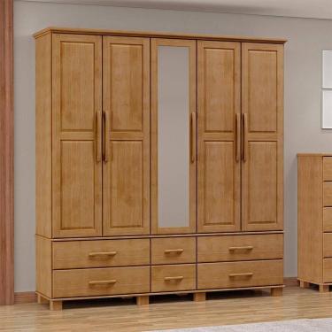 Imagem de Guarda Roupa 5 Portas 6 Gavetas Espelho Madeira Maciça 208 Cm 2253 Freijo Milani Store