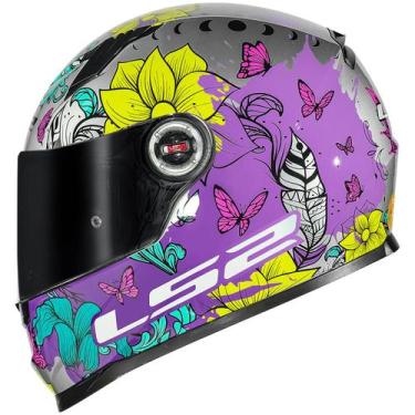 Imagem de Capacete Moto Feminino Ls2 FF358 Dreamcatcher Prata Roxo, 56, Prateado