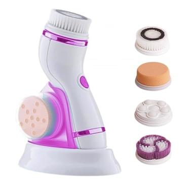 Imagem de Escova de Limpeza Facial Elétrica 4 em 1, Massageadora com 4 Cabeças Removíveis (Roxo)
