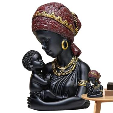 Imagem de Estátuas africanas para decoração de casa | Arte africana mãe e filho, ornamentos de busto de resina, centros de mesa para estante, mesa, armário de TV, sala de estar, entrada