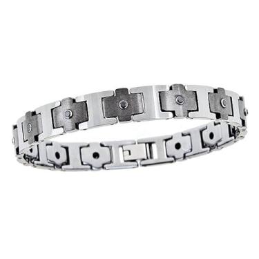 Imagem de Pulseira masculina de carboneto de tungstênio em dois tons, diamantes negros peso total de 0,45 quilates, 20 cm, 8.0 Inches, Carboneto de tungstênio, Diamante
