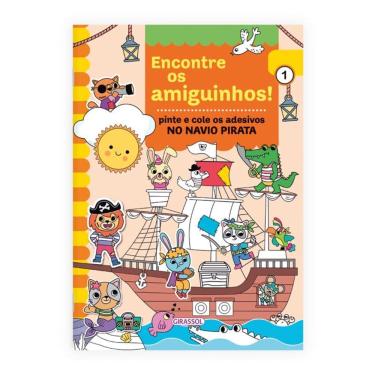 Imagem de Encontre os Amiguinhos! No Navio Pirata - Pinte e Cole os Adesivos