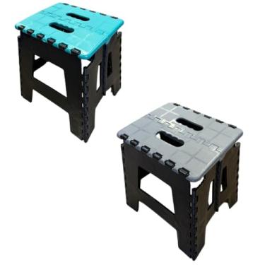 Imagem de Kit 2 Banquinhos Plástico Dobrável Resistente até 100kg - Leve, Portátil e Antiderrapante, Ideal para Cozinha, Banheiro e Camping - Cores aleatórias