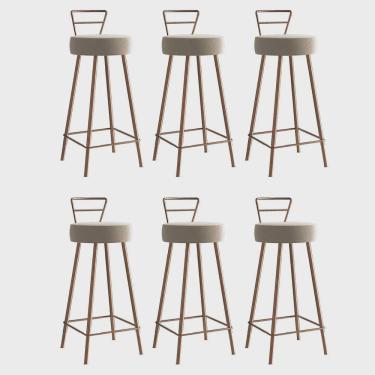 Imagem de Kit 06 Banqueta Alta Com Encosto Tina Eiffel Cozinha Bar Bistrô Ferro Bronze Sintético Bege - Ahz Móveis