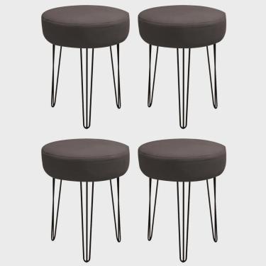 Imagem de Kit 04 Banquetas Puff Jullia Luxo 55cm Industrial Ferro Preto Corino Marrom - Ahz Móveis