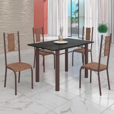 Imagem de Conjunto Sala de Jantar Bahia Mesa Tubo 120x75cm Tampo Pedra Ardósia Indiana com 4 Cadeiras