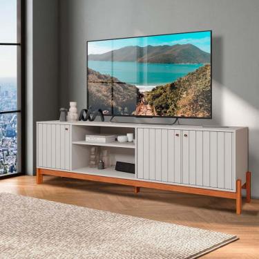 Imagem de Rack Bancada Ripado 3 Portas TV Até 70 polegadas 100% mdf Off White Cinamomo Honduras Shop jm