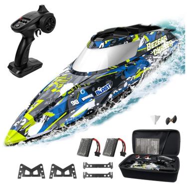 Imagem de Barco de Controle Remoto para Adultos com Velocidade Máxima de 51 km/h, Alcance de 90 Metros e Bolsa de Transporte, BEZGAR, Colorido