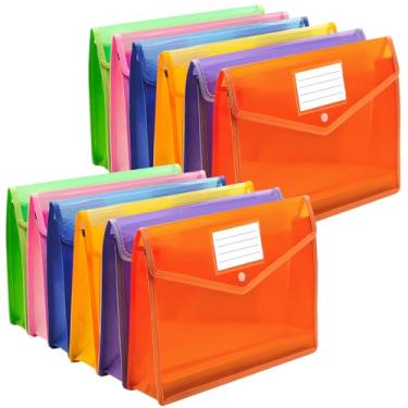 Imagem de Pasta de arquivo expansível de plástico, pastas envelope para documentos, organizador de pastas de arquivos com fecho de pressão, pasta de arquivos transparente à prova d'água, grande capacidade